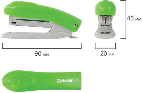 Степлер №10 BRAUBERG "Original", до 12 листов, с антистеплером, зеленый, 227768