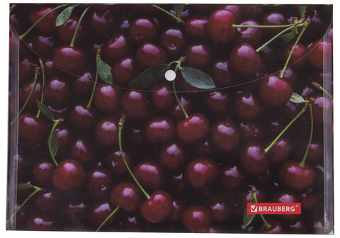 Папка-конверт с кнопкой BRAUBERG "CHERRY", А4, 160 мкм, до 100 листов, цветная печать, 228037