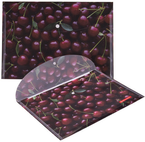 Папка-конверт с кнопкой BRAUBERG "CHERRY", А4, 160 мкм, до 100 листов, цветная печать, 228037