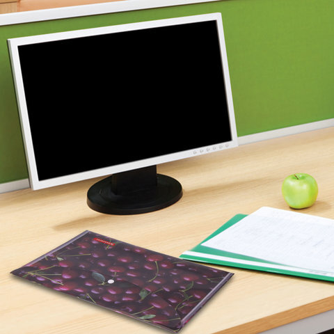 Папка-конверт с кнопкой BRAUBERG "CHERRY", А4, 160 мкм, до 100 листов, цветная печать, 228037