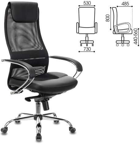 Кресло офисное BRABIX PREMIUM "Stalker EX-609 PRO", хром, мультиблок, ткань-сетка/экокожа, черное, 532416, EX609PRO_532416