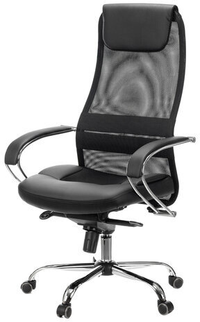 Кресло офисное BRABIX PREMIUM "Stalker EX-609 PRO", хром, мультиблок, ткань-сетка/экокожа, черное, 532416, EX609PRO_532416