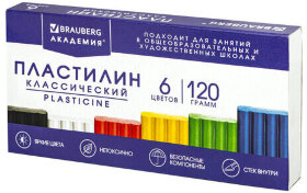 Пластилин классический BRAUBERG &quot;АКАДЕМИЯ ХИТ&quot;, 6 цветов, 120 г, стек, ВЫСШЕЕ КАЧЕСТВО, 106440