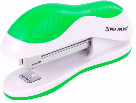 Степлер №10 BRAUBERG "JET", до 15 листов, эргономичный, бело-зеленый, 228580