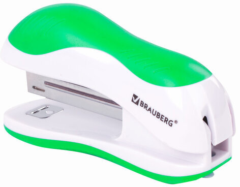Степлер №10 BRAUBERG "JET", до 15 листов, эргономичный, бело-зеленый, 228580