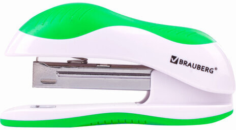 Степлер №10 BRAUBERG "JET", до 15 листов, эргономичный, бело-зеленый, 228580