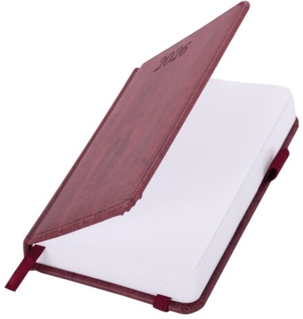 Ежедневник датированный 2026 МАЛЫЙ ФОРМАТ 100х150 мм, А6, BRAUBERG Wood, под кожу, бордовый, 117265