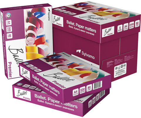 Бумага офисная А4, 80 г/м2, 500 л., марка А, BALLET PREMIER, ColorLok, Россия, 160% (CIE)