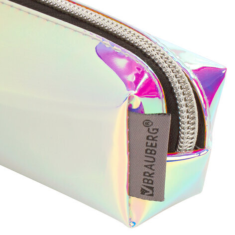 Пенал-косметичка BRAUBERG прямоугольный, зеркальный, мягкий, "Pearl", 21х5х5 см, 229248