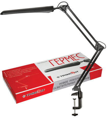 Настольная лампа светильник Гермес на струбцине, СВЕТОДИОДНАЯ, 8 Вт, чёрный