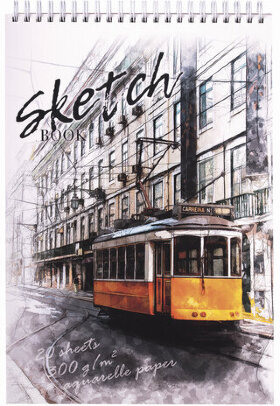 Скетчбук, рисовальная бумага 300 г/м2, 195х300 мм, 20 л., гребень, SoftTouch, брайль, &quot;Трамвай&quot;, 97323