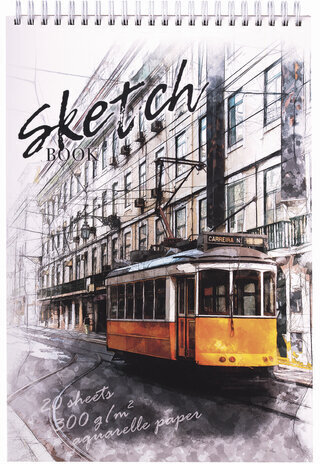 Скетчбук, рисовальная бумага 300 г/м2, 195х300 мм, 20 л., гребень, SoftTouch, брайль, "Трамвай", 97323
