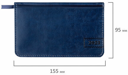 Еженедельник датированный 2023 МАЛЫЙ ФОРМАТ 95х155 мм А6, BRAUBERG "Imperial", под кожу, синий, 113965