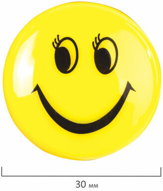 Магниты СРЕДНЕГО ДИАМЕТРА, 30 мм, НАБОР 5 штук, с рисунком СМАЙЛИК, жёлтые, в блистере, STAFF "Basic", 237483