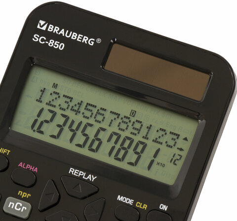 Калькулятор инженерный двухстрочный BRAUBERG SC-850 (163х82 мм), 240 функций, 10+2 разрядов, двойное питание, ЧЕРНЫЙ, 250525