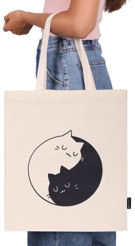 Сумка-шоппер BRAUBERG PREMIUM, канвас, 40х35 см, на кнопке, карман, бежевый, "Yin-yang", 271901