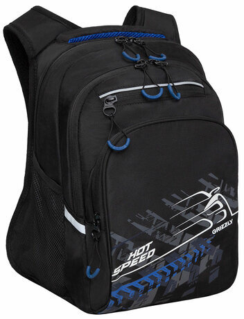 Рюкзак GRIZZLY школьный, анатомическая спинка, 2 отделения, для мальчиков, HOT SPEED, синий, 38х26х20 см, RB-350-3/2