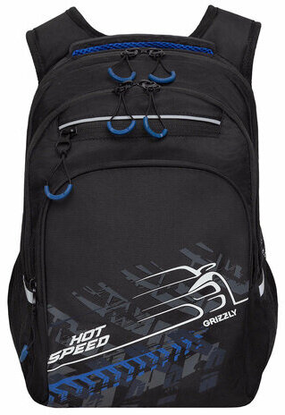 Рюкзак GRIZZLY школьный, анатомическая спинка, 2 отделения, для мальчиков, HOT SPEED, синий, 38х26х20 см, RB-350-3/2