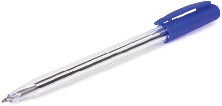 Ручка шариковая автоматическая STAFF "Basic" BPR-243, СИНЯЯ, корпус прозрачный, узел 0,8 мм, линия письма 0,4 мм, 141673
