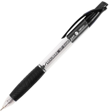 Ручка шариковая масляная автоматическая с грипом BRAUBERG "Jet", ЧЕРНАЯ, узел 0,7 мм, линия письма 0,35 мм, 142133