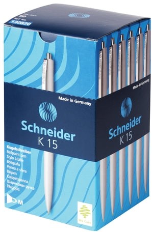 Ручка шариковая автоматическая SCHNEIDER "K15", СИНЯЯ, корпус белый, узел 1 мм, линия письма 0,5 мм, 130820