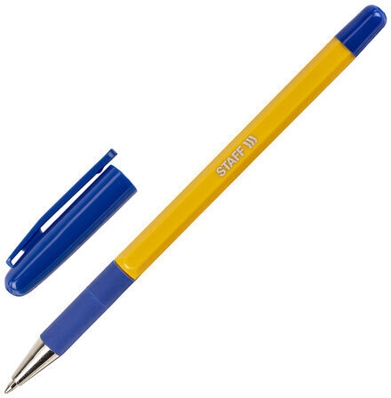 Ручка шариковая с грипом STAFF "Basic BP-14 Orange", СИНЯЯ, узел 0,7 мм, линия письма 0,35 мм, 143747