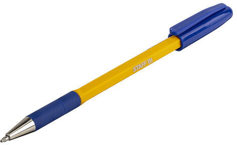 Ручка шариковая с грипом STAFF "Basic BP-14 Orange", СИНЯЯ, узел 0,7 мм, линия письма 0,35 мм, 143747