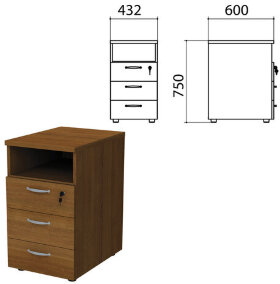 Тумба приставная &quot;Этюд&quot;, 432х600х750 мм, 3 ящика, замок, полка, орех, 400065-190