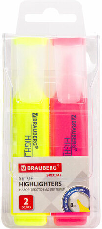 Набор текстовыделителей BRAUBERG 2 шт., ЖЕЛТЫЙ/РОЗОВЫЙ, &quot;SPECIAL&quot;, линия 1-5 мм, 151899