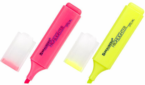 Набор текстовыделителей BRAUBERG 2 шт., ЖЕЛТЫЙ/РОЗОВЫЙ, "SPECIAL", линия 1-5 мм, 151899