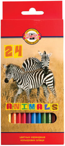 Карандаши цветные KOH-I-NOOR "Animals", 24 цвета, грифель 2,8 мм, заточенные, европодвес, 3554/24, 3554024008KSRU