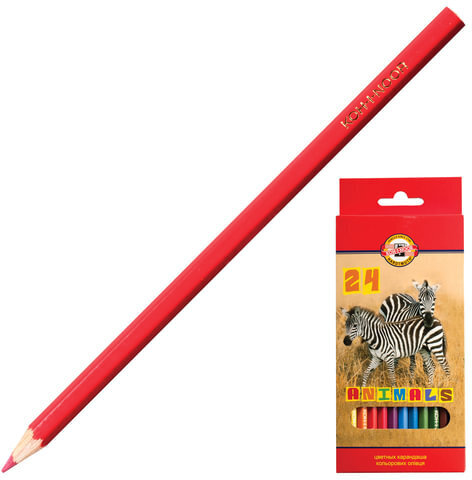 Карандаши цветные KOH-I-NOOR "Animals", 24 цвета, грифель 2,8 мм, заточенные, европодвес, 3554/24, 3554024008KSRU