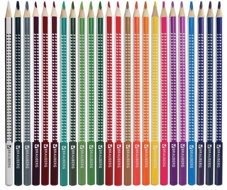 Карандаши цветные BRAUBERG "БАБОЧКИ", 24 цвета, трехгранные заточенные, корпус с полосками
