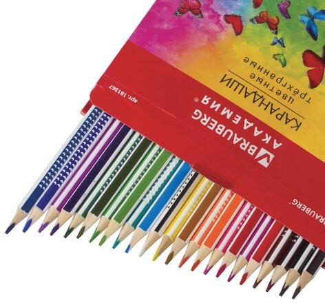 Карандаши цветные BRAUBERG "БАБОЧКИ", 24 цвета, трехгранные заточенные, корпус с полосками