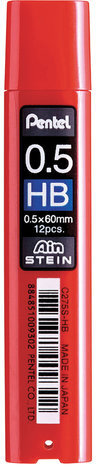 Грифели запасные 0,5 мм, HB, PENTEL (Япония), КОМПЛЕКТ 12 штук, "Ain Stein", C275S-HB