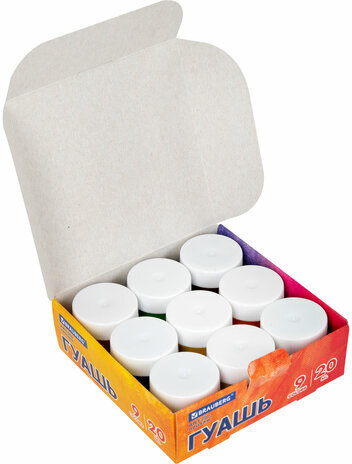 Гуашь BRAUBERG "ART ПЕЙЗАЖ", 9 цветов по 20 мл, 192556