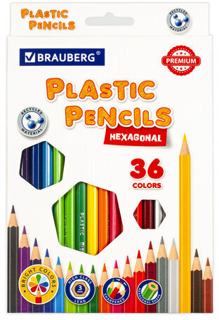 Карандаши цветные BRAUBERG PREMIUM, 36 цветов, шестигранные, грифель мягкий 3 мм, 181669