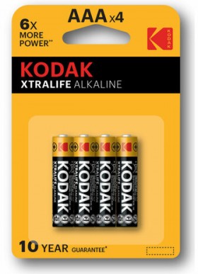 Батарейки алкалиновые &quot;мизинчиковые&quot; КОМПЛЕКТ 4 шт., KODAK Xtralife Alkaline, ААА (LR03,15А), блистер, Б0014329