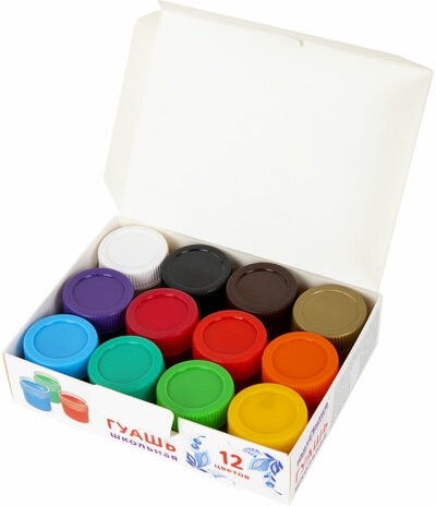 Гуашь ЮНЛАНДИЯ "ШКОЛЬНАЯ", 12 цветов по 17,5 мл, 192384