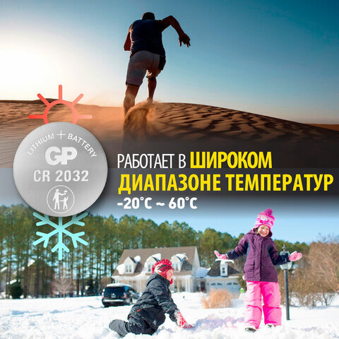 Батарейки КОМПЛЕКТ 20 шт., GP Lithium, CR2032, литиевые, блистер, CR2032-2CRU20