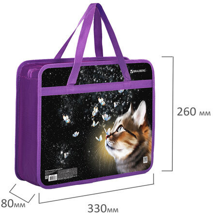 Папка на молнии с ручками BRAUBERG А4, 1 отделение, пластик, 80 мм, "Dream cat", 270868