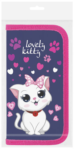 Пенал ПИФАГОР, 2 отделения, ламинированный картон, 19х11 см, "Positive Kitty", 271534