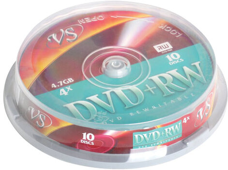 Диски DVD + RW VS 4,7 Gb 4x, КОМПЛЕКТ 10 шт., Cake Box, VSDVDPRWCB1001