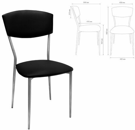 Стул для столовых, кафе, дома РС23, серебристый каркас, экокожа черная