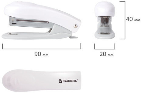 Степлер №10 BRAUBERG "Original", до 12 листов, с антистеплером, белый, 227769