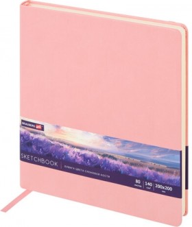 Скетчбук, слоновая кость 140 г/м2 200х200 мм, 80 л., КОЖЗАМ, резинка, BRAUBERG ART CLASSIC, пастель розовый, 116880