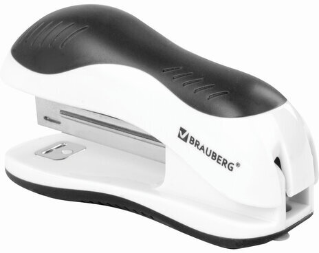 Степлер №10 BRAUBERG "JET", до 15 листов, эргономичный, бело-черный, 228581