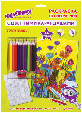Раскраска по номерам А4, ЮНЛАНДИЯ "ЕЖИК", С ЦВЕТНЫМИ КАРАНДАШАМИ, на картоне, 661608