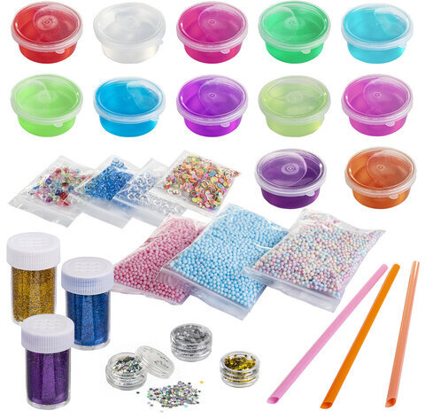 Набор слаймов 12 цветов, 16 аксессуаров, в пластиковом боксе, ЮНЛАНДИЯ, 663774