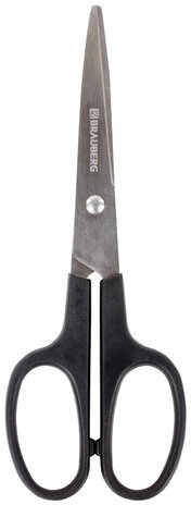 Ножницы BRAUBERG "Standard" 160 мм, черные, классической формы, 2-х сторонняя заточка, 237095